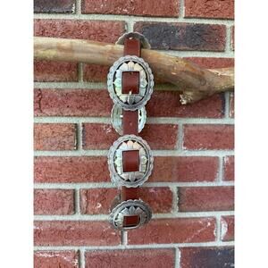 Vintage Brighton Brown Sunflower Concho Belt Size Small